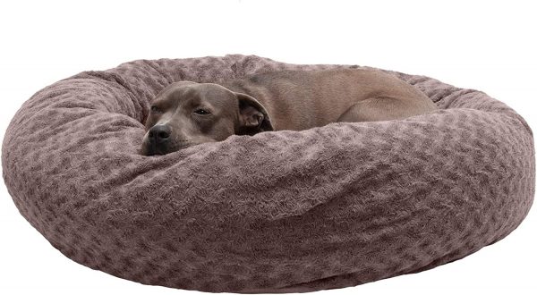 40" Curly Faux Fur Calming Round Dog Bed